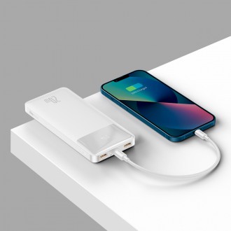 Baseus Bipow rychlonabíjecí power banka 10000mAh 20W bílá (Overseas Edition) + USB-A - Micro USB kabel 0,25m bílý (PPBD050502)