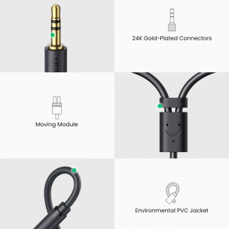 Ugreen audio adaptér jack 3,5mm samec na 2xRCA samice kabel 0,25m šedý (AV109)