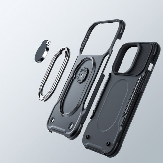 Joyroom Dual Hinge pro iPhone 14 pancéřové pouzdro se stojánkem a držákem prstenu černé