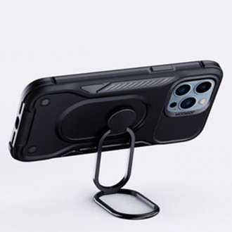 Joyroom Dual Hinge pro iPhone 14 Pro pancéřové pouzdro se stojánkem a držákem prstenu černé