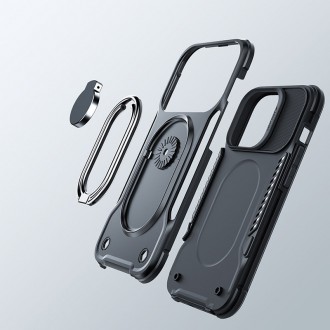 Joyroom Dual Hinge pro iPhone 14 Plus pancéřové pouzdro se stojánkem a držákem prstenu černé