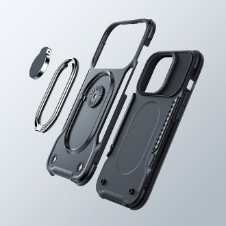 Joyroom Dual Hinge Pancéřové pouzdro iPhone 14 Pro Max se stojánkem a držákem prstenu černé