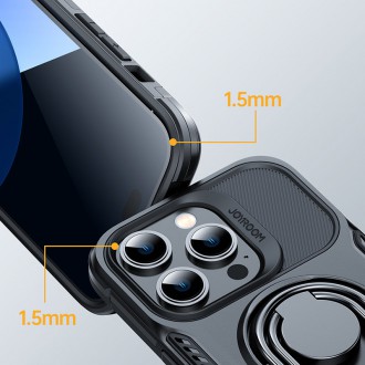 Joyroom Dual Hinge Pancéřové pouzdro iPhone 14 Pro Max se stojánkem a držákem prstenu černé