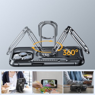 Joyroom Dual Hinge Pancéřové pouzdro iPhone 14 Pro Max se stojánkem a držákem prstenu černé