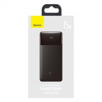 Powerbanka Baseus Bipow s displejem 30000mAh 15W černá (Overseas Edition) + USB-A - Micro USB kabel 0,25m černý (PPBD050201)