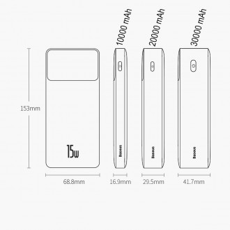 Powerbanka Baseus Bipow s displejem 30000mAh 15W bílá (Overseas Edition) + USB-A - Micro USB kabel 0,25m bílý (PPBD050202)