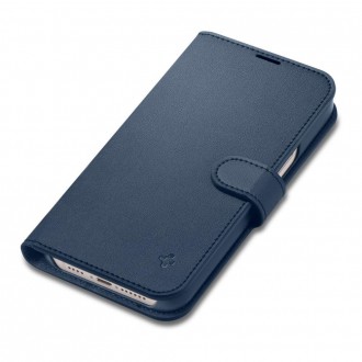 Spigen Wallet S Leather Flip Wallet for iPhone 14 Blue