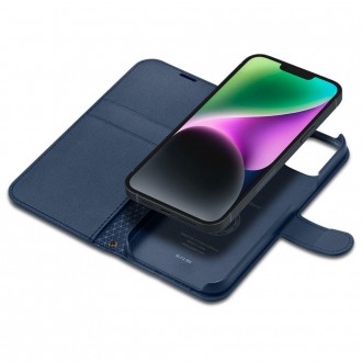 Spigen Wallet S Leather Flip Wallet for iPhone 14 Blue