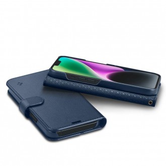 Spigen Wallet S Leather Flip Wallet for iPhone 14 Blue