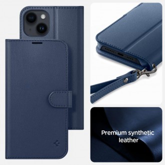 Spigen Wallet S Leather Flip Wallet for iPhone 14 Blue