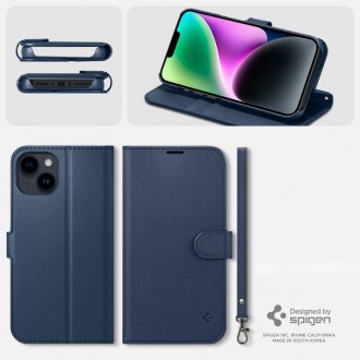 Spigen Wallet S Leather Flip Wallet for iPhone 14 Blue