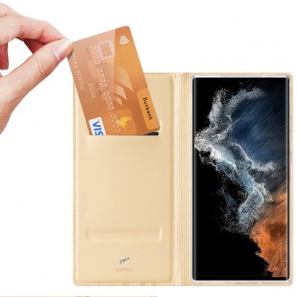 Dux Ducis Skin Pro pouzdro pro Samsung Galaxy S23 Ultra Flip Card Wallet Stand Gold