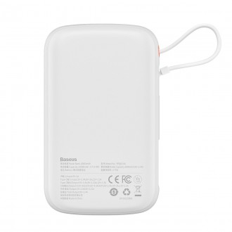 Baseus Qpow Digital Display Power Bank s rychlým nabíjením 10000mAh 20W QC/PD/SCP/FCP s vestavěným Lightning kabelem Bílá