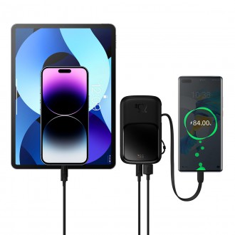 Powerbanka Baseus Qpow Digital Display s rychlým nabíjením 10000mAh 22,5W QC/PD/SCP/FCP s vestavěným USB-C kabelem černá