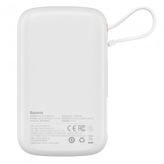 Powerbanka Baseus Qpow Digital Display s rychlým nabíjením 10000mAh 22,5W QC/PD/SCP/FCP s vestavěným USB-C kabelem bílá