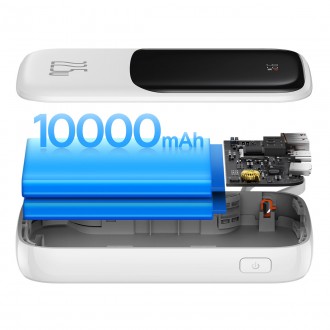 Powerbanka Baseus Qpow Digital Display s rychlým nabíjením 10000mAh 22,5W QC/PD/SCP/FCP s vestavěným USB-C kabelem bílá