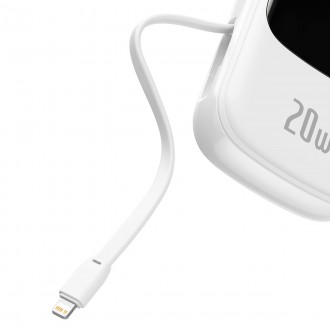 Baseus Qpow Digital Display Power Bank s rychlým nabíjením 20000mAh 20W QC/PD/SCP/FCP s vestavěným Lightning kabelem Bílá