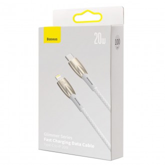 Kabel Baseus Glimmer Series s rychlým nabíjením USB-C - Lightning 480Mb/s PD 20W 1m bílý