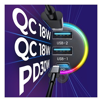 [RETURNED ITEM] Joyroom FM vysílač / rychlonabíječka do auta 30W (2xUSB-A / USB-C PD) černá (JR-CL18)