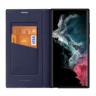 Pouzdro Dux Ducis Skin X2 pro Samsung Galaxy S23 Ultra flip case stojánek na peněženku modrý