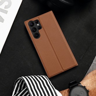 Pouzdro Dux Ducis Skin X2 Samsung Galaxy S23 Ultra flip case stojánek na peněženku hnědý