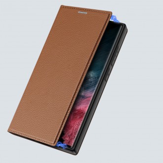 Pouzdro Dux Ducis Skin X2 Samsung Galaxy S23 Ultra flip case stojánek na peněženku hnědý