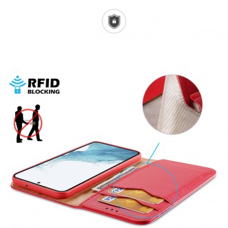 Pouzdro Dux Ducis Hivo pro Samsung Galaxy S23 flip cover stojánek na peněženku RFID blocking červená