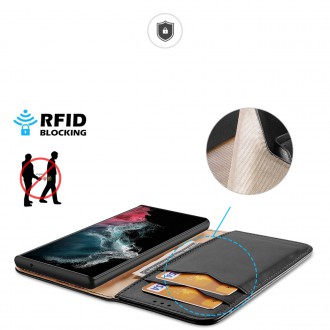 Pouzdro Dux Ducis Hivo Samsung Galaxy S23 Ultra kryt s odklápěcím stojánkem na peněženku RFID blokování černé