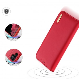 Pouzdro Dux Ducis Hivo Samsung Galaxy S23 Ultra kryt s odklápěcím stojánkem na peněženku RFID blokování červené