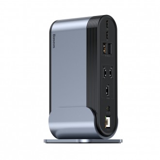 Baseus multifunkční HUB 3x USB 3.2 Gen 1 / 2x USB 2.0 / 2x USB Type C / čtečka karet SD a micro SD / AUX / 3x HDMI / RJ45 1Gbps napájení 100 W (zástrč