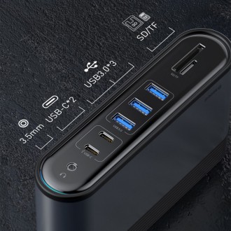 Baseus multifunkční HUB 3x USB 3.2 Gen 1 / 2x USB 2.0 / 2x USB Type C / čtečka karet SD a micro SD / AUX / 3x HDMI / RJ45 1Gbps napájení 100 W (zástrč