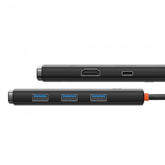 Baseus Lite Series HUB adaptér USB typu C - HDMI / 4x USB 3.0 20 cm černý (WKQX040001)