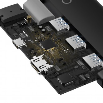 Baseus Lite Series HUB adaptér USB typu C - HDMI / 4x USB 3.0 20 cm černý (WKQX040001)