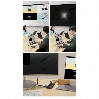 Baseus Lite Series HUB adaptér USB typu C - HDMI / 4x USB 3.0 20 cm černý (WKQX040001)
