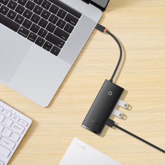 Baseus Lite Series HUB adaptér USB typu C - HDMI / 4x USB 3.0 20 cm černý (WKQX040001)