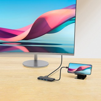 Baseus Lite Series HUB adaptér USB typu C - HDMI / 4x USB 3.0 20 cm černý (WKQX040001)