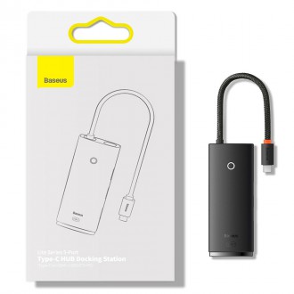 Baseus Lite Series HUB adaptér USB typu C - HDMI / 4x USB 3.0 20 cm černý (WKQX040001)