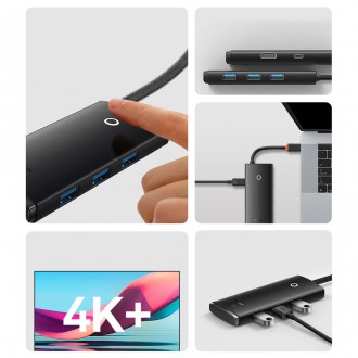 Baseus Lite Series HUB adaptér USB typu C - HDMI / 4x USB 3.0 20 cm černý (WKQX040001)