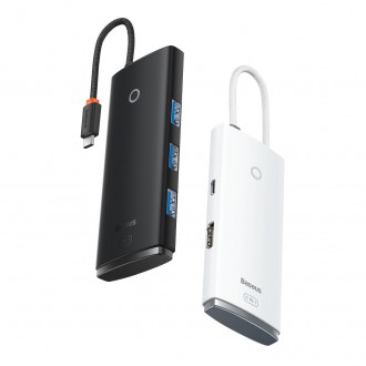 Baseus Lite Series HUB adaptér USB typu C - HDMI / 4x USB 3.0 20 cm černý (WKQX040001)