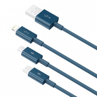 Baseus Superior 3v1 USB kabel - Lightning / USB typu C / micro USB 3,5 A 1,5 m modrý (CAMLTYS-03)