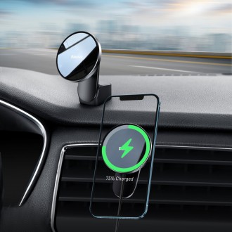 Baseus magnetic car phone holder wireless Qi charger 15 W (MagSafe compatible for iPhone) black (WXJN-01)