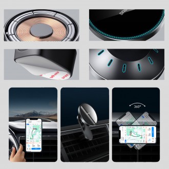 Baseus magnetic car phone holder wireless Qi charger 15 W (MagSafe compatible for iPhone) black (WXJN-01)