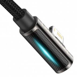 Baseus Legendární úhlový nylonový kabel USB - Lightning pro hráče 2,4A 1m černý (CALCS-01)