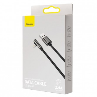 Baseus Legendární úhlový nylonový kabel USB - Lightning pro hráče 2,4A 1m černý (CALCS-01)