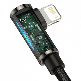 Baseus Legendární úhlový nylonový kabel USB - Lightning pro hráče 2,4A 1m černý (CALCS-01)