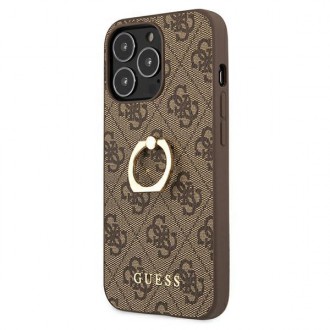 Guess GUHCP13L4GMRBR iPhone 13 Pro / 13 6,1&quot; hnědý/hnědý pevný obal 4G s kroužkovým stojánkem