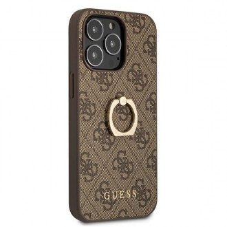 Guess GUHCP13L4GMRBR iPhone 13 Pro / 13 6,1&quot; hnědý/hnědý pevný obal 4G s kroužkovým stojánkem