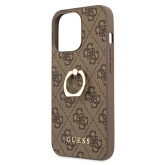 Guess GUHCP13L4GMRBR iPhone 13 Pro / 13 6,1&quot; hnědý/hnědý pevný obal 4G s kroužkovým stojánkem