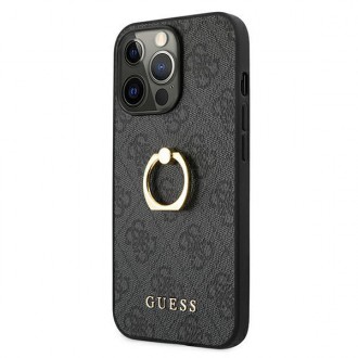 Guess GUHCP13L4GMRGR iPhone 13 Pro / 13 6,1&quot; šedý/šedý pevný obal 4G s kroužkovým stojánkem