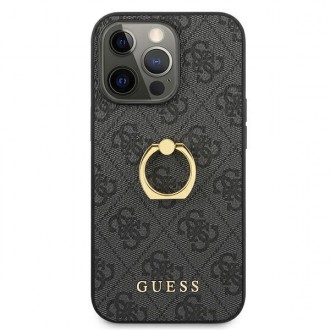 Guess GUHCP13L4GMRGR iPhone 13 Pro / 13 6,1&quot; šedý/šedý pevný obal 4G s kroužkovým stojánkem